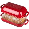VORRINGARD Large Cast Iron Dutch Oven Dome Pot with Lid, Enameled Bread Oven, Bread Pan for Homemade Sourdough Bread Baking, 6QT, Red