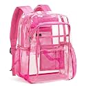 Vorspack Heavy Duty Clear Backpack, Large Transparent Clear Bookbag, Pink