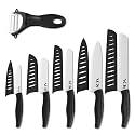 Vos Ceramic Knife with Peeler, Knives Set For Kitchen, Ultra Sharp Kitchen Knife Set with Covers, 4" 5" 6" 7" 8" Paring, Chef Knife, Santoku & 2 more, Lightweight, Dishwasher safe (Black)