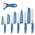 Vos Ceramic Knife with Peeler, Knives Set For Kitchen, Ultra Sharp Kitchen Knife Set with Covers, 4" 5" 6" 7" 8" Paring, Chef Knife, Santoku &amp; 2 more, Lightweight, Dishwasher safe (Blue)