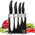 Vos Ceramic Knife Set with Block, Ceramic Knives Set For Kitchen, Ultra Sharp Kitchen Knife Set with Covers, 3" 4" 5" 6" Chef Knife, Utility, Paring &amp; Versatile, Lightweight, Dishwasher safe (Black)