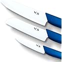 Vos Ceramic Knife Set in Elegant Gift Box, Ceramic Knives Set For Kitchen, Ultra Sharp Kitchen Knife Set with Covers, 4" 5" 6" Paring, Santoku &amp; Chef Knife, Lightweight, Dishwasher safe (Blue Handle)
