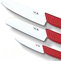 Vos Ceramic Knife Set in Elegant Gift Box, Ceramic Knives Set For Kitchen, Ultra Sharp Kitchen Knife Set with Covers, 4" 5" 6" Paring, Santoku &amp; Chef Knife, Lightweight, Dishwasher safe (Red Handle)