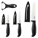 Vos Ceramic Knife Set with Peeler, Ceramic Knives Set For Kitchen, Ultra Sharp Kitchen Knife Set with Covers, 3" 4" 6" Paring, Utility &amp; Chef Knife, Lightweight, Dishwasher safe (Black Handle)