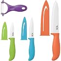 Vos Ceramic Knife Set with Peeler, Ceramic Knives Set For Kitchen, Ultra Sharp Kitchen Knife Set with Covers, 3" 4" 6" Paring, Utility &amp; Chef Knife, Lightweight, Dishwasher safe (Multi-Color Handle)