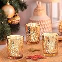 Votive Glass Tealight Candle with Holders Set of 3, Diya Diwali Decorations Items for Dining Table, Home Decor and Gifts, Decoration Lights Centerpieces for Wedding Party Decoration (Gold)