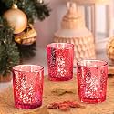 Votive Glass Tealight Candle Holders Set of 3, Diya Diwali Decorations Items for Dining Table, Home Decor and Gifts, Decoration Lights Centerpieces for Wedding Party Decoration (Red)