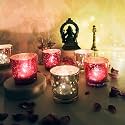 Votive Glass Tealight Candle Holders Set of 6, Diya Diwali Decorations Items for Dining Table, Home Decor and Gifts, Decoration Lights Centerpieces for Wedding Party Decoration (Red & Gold)