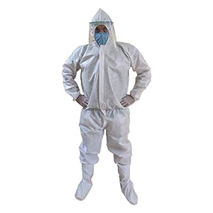 vouch unisex medical ppe kit with disposable hooded full bodysuit coverall latex gloves shoe cover face mask face shield white free size- pack of 2
