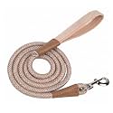 Voyager by Best Pet Supplies Round Rope Reflective Dog Leash - Soft Neoprene Handle & Tangle-Free Hook - Heavy Duty, Strong Durable Lead for Large/Medium/Small Dogs - Khaki, 3/8” x 5'