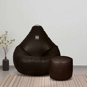 vplanet leatherette teardrop bean bag and pouffe with beans 3xl brown