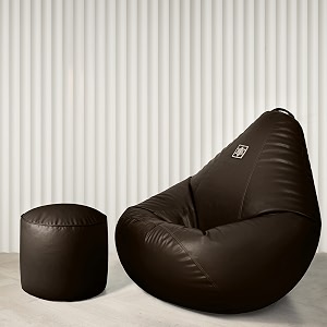 vplanet leatherette teardrop bean bag and pouffe with beans 2xl brown