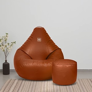 vplanet leatherette teardrop bean bag and pouffe with beans 3xl tan