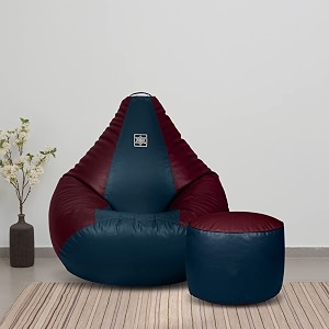 vplanet premium leatherette teardrop bean bag and pouffe with beans xl blue amp wine