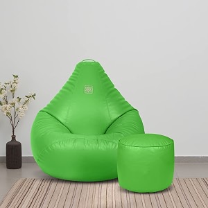 vplanet premium leatherette teardrop bean bag and pouffe with beans 2xl green