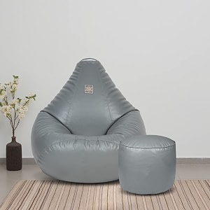 vplanet premium leatherette teardrop bean bag and pouffe with beans xl grey
