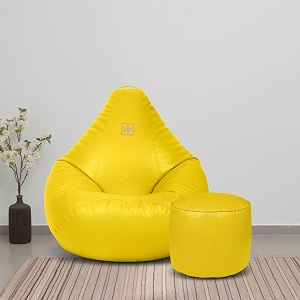 vplanet premium leatherette teardrop bean bag and pouffe with beans 3xl yellow
