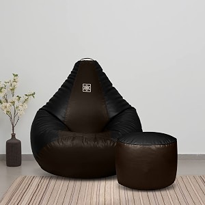 vplanet premium leatherette teardrop bean bag and pouffe with beans xl black amp brown