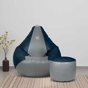 vplanet premium leatherette teardrop bean bag and pouffe with beans 3xl blue amp grey