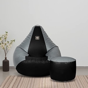 vplanet premium leatherette teardrop bean bag and pouffe with beans 2xl black amp grey