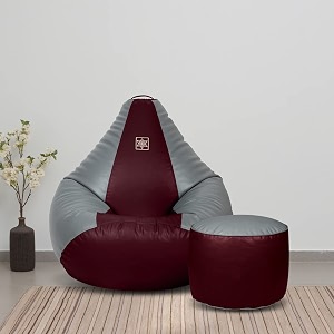 vplanet premium leatherette teardrop bean bag and pouffe with beans 3xl wine amp grey