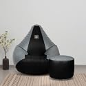 VPLANET® Premium Leatherette Teardrop Bean Bag and Pouffe, with Beans (XL, Black &amp; Grey)