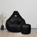 VPLANET® Premium Leatherette Teardrop Bean Bag and Pouffe, with Beans (XL, Black)
