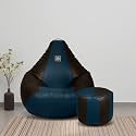 VPLANET® Premium Leatherette Teardrop Bean Bag and Pouffe, with Beans (3XL, Blue &amp; Brown)