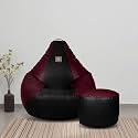 VPLANET® Premium Leatherette Teardrop Bean Bag and Pouffe, with Beans (XL, Black &amp; Wine)