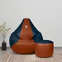 VPLANET® Premium Leatherette Teardrop Bean Bag and Pouffe, with Beans (XL, Blue &amp; Tan)