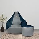 VPLANET® Premium Leatherette Teardrop Bean Bag and Pouffe, with Beans (3XL, Blue &amp; Grey)