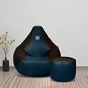 VPLANET® Premium Leatherette Teardrop Bean Bag and Pouffe, with Beans (2XL, Blue &amp; Brown)