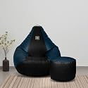 VPLANET® Premium Leatherette Teardrop Bean Bag and Pouffe, with Beans (XL, Black &amp; Blue)