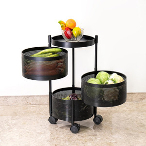 VR 3 Layer Black Round Kitchen Trolley