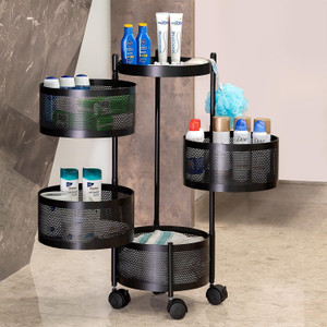 VR 4 Layer Black Round Kitchen Trolley