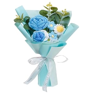 vrb dec 1pcs artificial crochet flower bouquetartificial flowers bunchcrochet flowers bouquetcrochet flowersflowers bouquet gift for girls home decorgiftingetc blue daisy bouquet