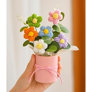 vrb dec 1pcs artificial crochet flower bouquetartificial flowers bunchcrochet flowers bouquetcrochet flowersflowers bouquet gift for girls home decorgiftingetc multicolor daisy bouquet