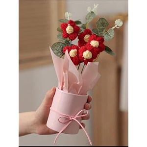 vrb dec 1pcs artificial crochet flower bouquetartificial flowers bunchcrochet flowers bouquetcrochet flowersflowers bouquet gift for girls home decorgiftingetc red daisy bouquet