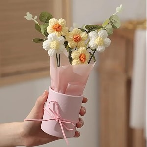 vrb dec 1pcs artificial crochet flower bouquetartificial flowers bunchcrochet flowers bouquetcrochet flowersflowers bouquet gift for girls home decorgiftingetc yellow daisy bouquet