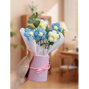 vrb dec 1pcs artificial crochet flower bouquetartificial flowers bunchcrochet flowers bouquetcrochet flowersflowers bouquet gift for girls home decorgiftingetc blue daisy bouquet