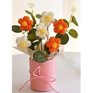 vrb dec 1pcs artificial crochet flower bouquetartificial flowers bunchcrochet flowers bouquetcrochet flowersflowers bouquet gift for girls home decorgiftingetc orange daisy bouquet