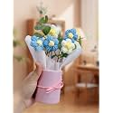 VRB Dec 1pcs Artificial Crochet Flower Bouquet/Artificial Flowers Bunch/Crochet flowers bouquet/Crochet flowers/Flowers Bouquet Gift for Girls Home Decor,gifting,etc. (Blue Daisy Bouquet)