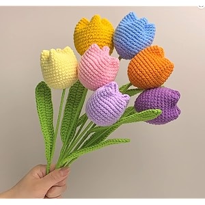 vrb dec 5pcs artificial crochet flower bouquetartificial flowers bunchcrochet flowers bouquetcrochet flowersflowers bouquet gift for girls home decorgiftingetc design 7