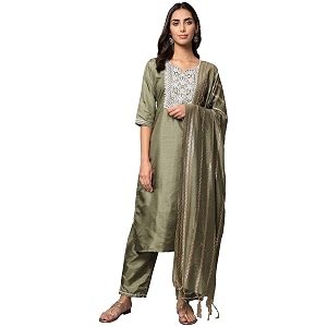 VredeVogel Womens Chanderi Modal Butti Flare Kurta
