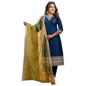 VredeVogel Womens Chanderi Silk Embroidered Kurta with