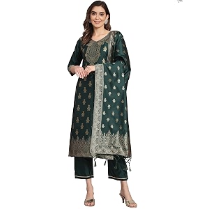 VredeVogel Womens Cotton Silk Jacquard Kurta Pant