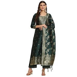 VredeVogel Womens Cotton Silk Jacquard Kurta Pant