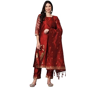 VredeVogel Womens Cotton Silk Jacquard Kurta Pant