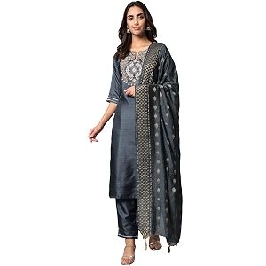 VredeVogel Womens Cotton Silk Blend Embroidered Viscose