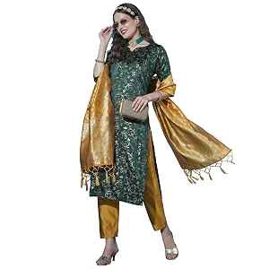 VredeVogel Womens Cotton Silk Jacquard Kurta Pant
